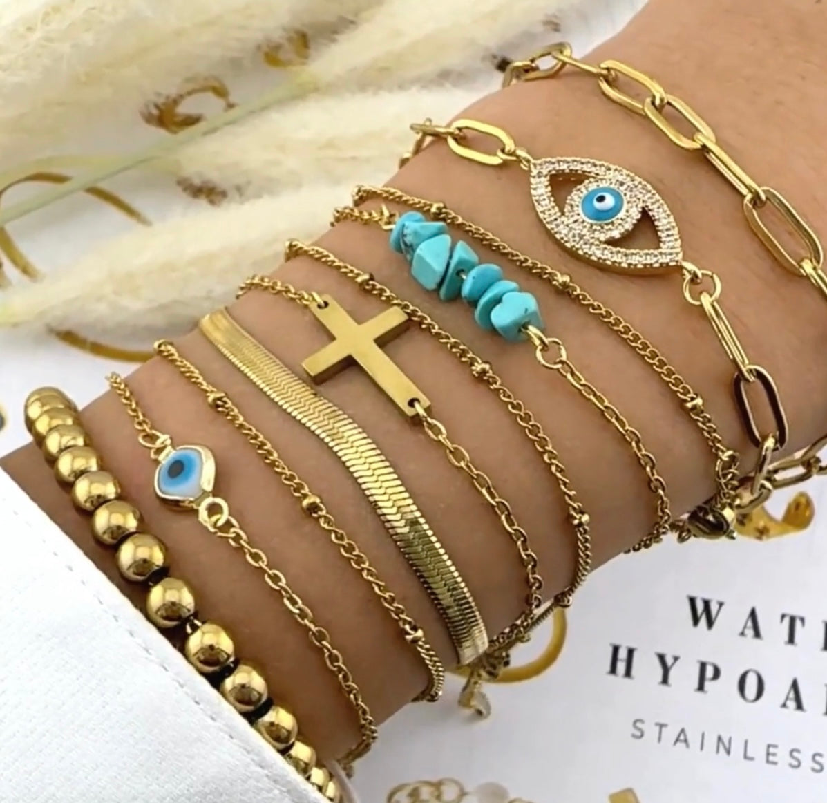 EVIL EYE GOLD-PLATED STAINLESS STEEL BRACELET