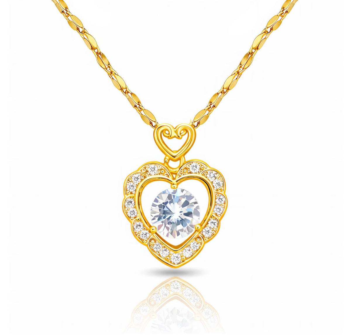 HEART GOLD-PLATED STAINLESS STEEL NECKLACE