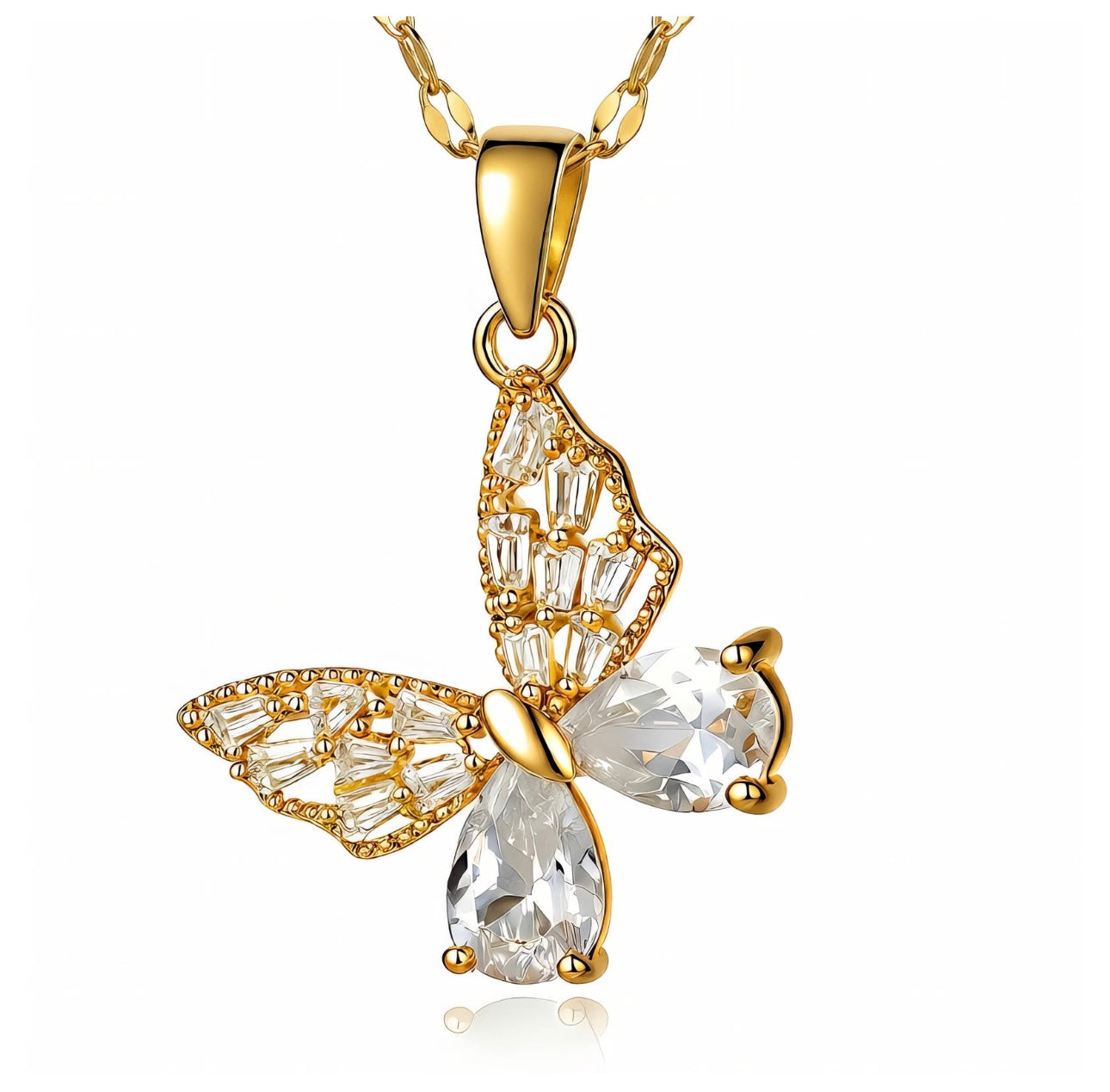 BUTTERFLY 18k GOLD-PLATED BRASS NECKLACE - CRYSTALLIC