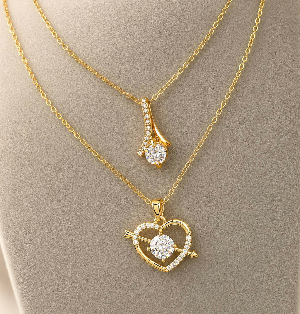 HEART  18k GOLD-PLATED
BRASS NECKLACE - CRYSTALLIC