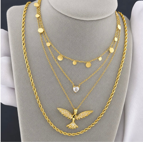 BIRD 18k GOLD-PLATED BRASS NECKLACE - CRYSTALLIC